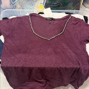 Maje Purple Embellished V-Neck Tee